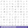 100 recreation icons set, outline style Royalty Free Stock Photo