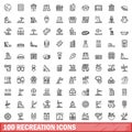 100 recreation icons set, outline style Royalty Free Stock Photo