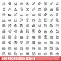 100 recreation icons set, outline style Royalty Free Stock Photo