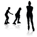 Recreation on rollerblades silhouette Royalty Free Stock Photo