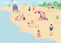 Recreation on sand beach flat color vector illustration Royalty Free Stock Photo