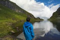 Recreation on the shore of Wildsee lake, Austria