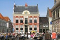 Recreation on terrace on Market with city hall Hattem Royalty Free Stock Photo