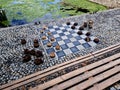 recreation terrace in the park on the waterfront. the tiles in the Royalty Free Stock Photo