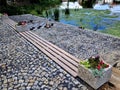 recreation terrace in the park on the waterfront. the tiles in the Royalty Free Stock Photo