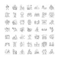 Recreation vacation linear icons, signs, symbols vector line illustration set Royalty Free Stock Photo