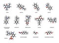 Recreational drugs: caffeine, ephedrine, cathine, cathinone, methamphetamine (crystal meth), amphetamine, MDMA (ecstasy),