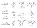 Recreational drugs: ephedrine, ketamine, phencyclidine (PCP), LSD, amyl nitrite (popper), alcohol, cathinone, mephedrone, Royalty Free Stock Photo