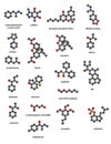 Recreational drugs: methamphetamine (crystal meth), caffeine, tetrahydrocannabinol (THC), MDMA (ecstasy), nicotine, amphetamine,