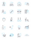 Recreational hub linear icons set. Amusement, Entertainment, Fun, Adventure, Excitement, Thrills, Play line vector and
