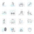 Recreational hub linear icons set. Amusement, Entertainment, Fun, Adventure, Excitement, Thrills, Play line vector and