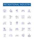 Recreational industry line icons signs set. Design collection of Hiking, Boating, Skiing, Fishing, Camping, Swimming