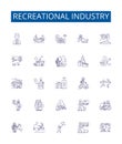 Recreational industry line icons signs set. Design collection of Hiking, Boating, Skiing, Fishing, Camping, Swimming