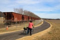 Recreational Trail Beside Train on Sunny Spring Day