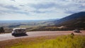 A recreational vehicle on Bighorn Scenic Byway Wyoming Royalty Free Stock Photo