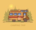 Recreational vehicle moving through forest