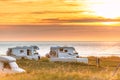 Recreational vehicle at sunset Norway, Europe