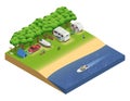 Recreational Vehicles On Beach Isometric Composition