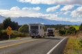 Recreational vehicles heading to Fiordland, New Zealand