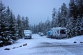 A cold spring morning at a campground in the rockies Royalty Free Stock Photo