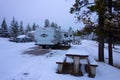 A cold spring morning at a campground in the rockies Royalty Free Stock Photo