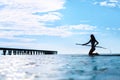 Recreational Water Sports. Woman Silhouette On Surfboard In Ocean. Wellness Royalty Free Stock Photo