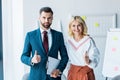 Recruiter and blonde woman showing thumbs up in office