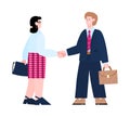 Recruiting or business deal handshaking, cartoon vector illustration isolated .