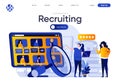 Recruiting flat landing page. HR manager carefully studying resumes of candidates vector illustration. Human resource