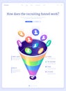 Recruiting funnel, hiring isometric landing page