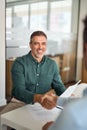 Recruiting handshake of hr manager and new worker at job interview. Royalty Free Stock Photo