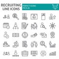 Recruiting line icon set, employment symbols collection, vector sketches, logo illustrations, job signs linear