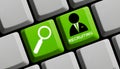 Recruiting online - Icons on green computer keyboard 3d illustration Royalty Free Stock Photo
