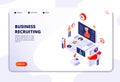 Recruitment agency landing pad. Human resources online recruitment and hiring 3d isometric vector concept