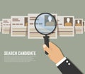 Recruitment. Hand Zoom Magnifying Glass Picking Business Person, Candidate People Group, Flat Vector Illustration Royalty Free Stock Photo