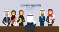 Recruitment hold an interview letter choice business person candidate from arab people group stand behind the chair copy