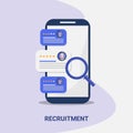 Recruitment Illustration With Smartphone And Job Applicant`s CVs, Gray Background