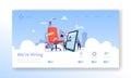 Recruitment, Job Interview Concept Landing Page. Vacancy Flat People Characters HR Managers Website Template. Easy Edit