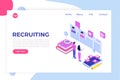 Recruitment, Job search isometric concept. Use for presentation, social media, cards, web banner.