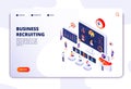 Recruitment landing page. Businessmen have interview in office. Hr employment agency, online recruitment isometric