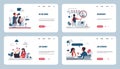 Recruitment landing page. Stuff searching and hiring concept with cartoon characters, human resources and job interview