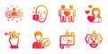 Recruitment, Love and Journey path icons set. Touchscreen gesture, Friends couple and Face attention signs. Vector