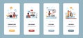 Recruitment onboarding app. Hiring employee and human resources concept. Vector mobile app for online job interview and