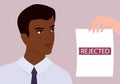 Recruitment racism concept. HR specialist reject young black man