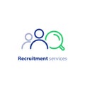 Recruitment research, human resources services, hiring employee, find job, fill vacancy concept, vector icon