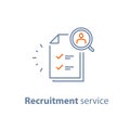 Human resources, choose candidate, recruitment service, fill vacancy, employment concept, application form review, staff search Royalty Free Stock Photo