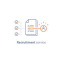 Human resources, choose candidate, recruitment service, fill vacancy, employment concept, application form review, staff search Royalty Free Stock Photo