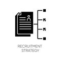 Recruitment strategy black glyph icon. Employment program, headhunting plan silhouette symbol on white space. Workforce