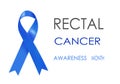 Rectal cancer awareness ribbon vector illustration isolated on white background. Realistic vector blue silk ribbon with