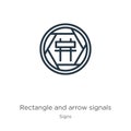 Rectangle and arrow signals icon. Thin linear rectangle and arrow signals outline icon isolated on white background from signs